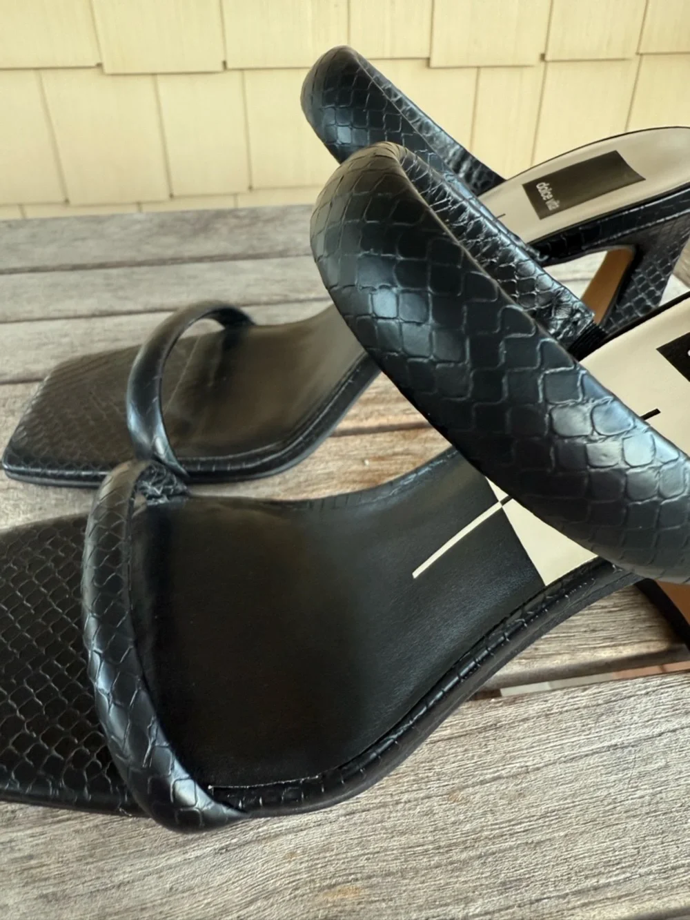 Dolce Vita Black Croc Embossed Square Toe Heeled Sandals Size 7.5 - Picture 3 of 9